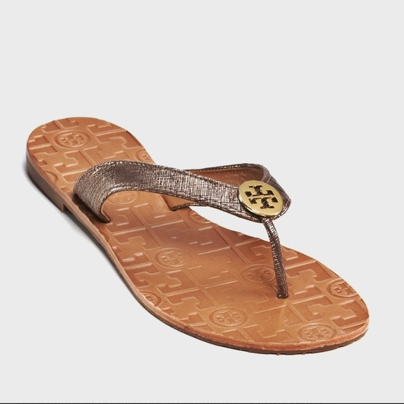 Tory Burch Gold Metallic Thora Sandal Thong, sz 5